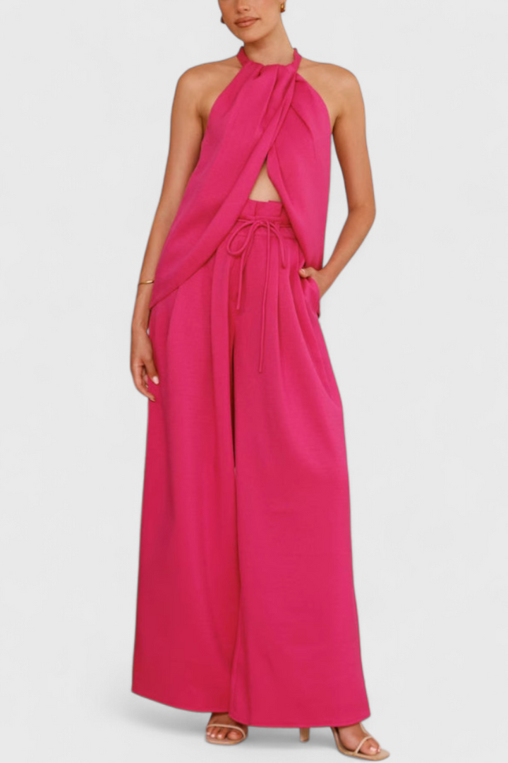 Conjunto de Linho Bernadina com Abertura Frontal e Calças Largas