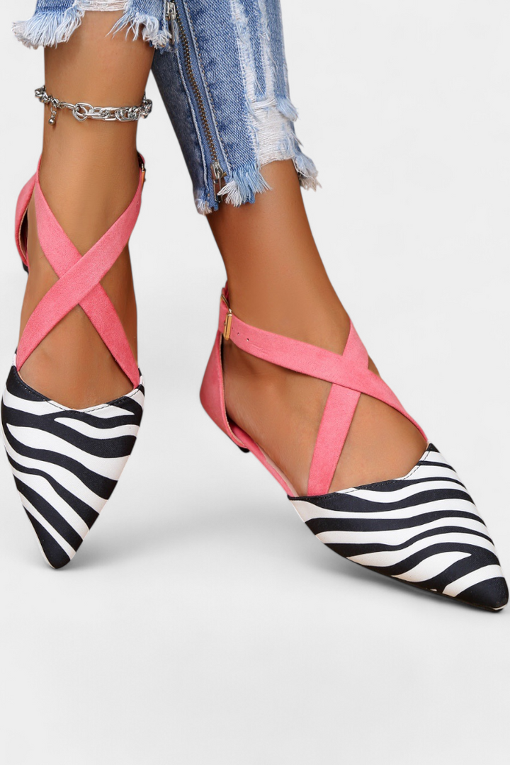 Balerinas Fenna com Padrão de Zebra e Tiras Cruzadas