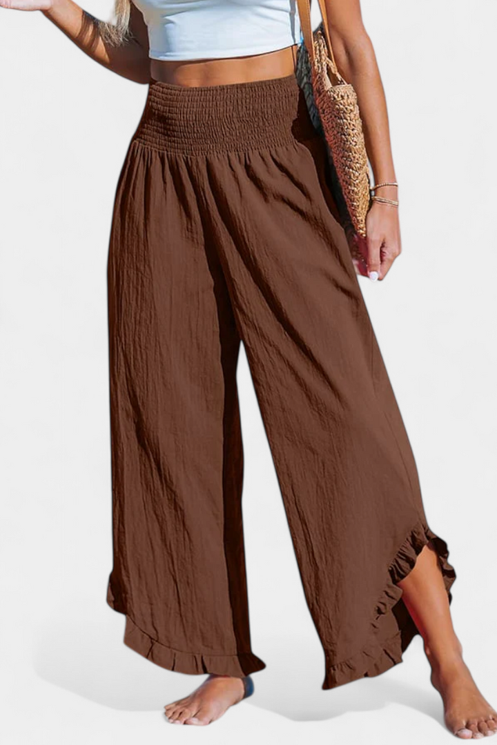 Justina Palazzo kelnės su volanais ir aukšta juosmens linija