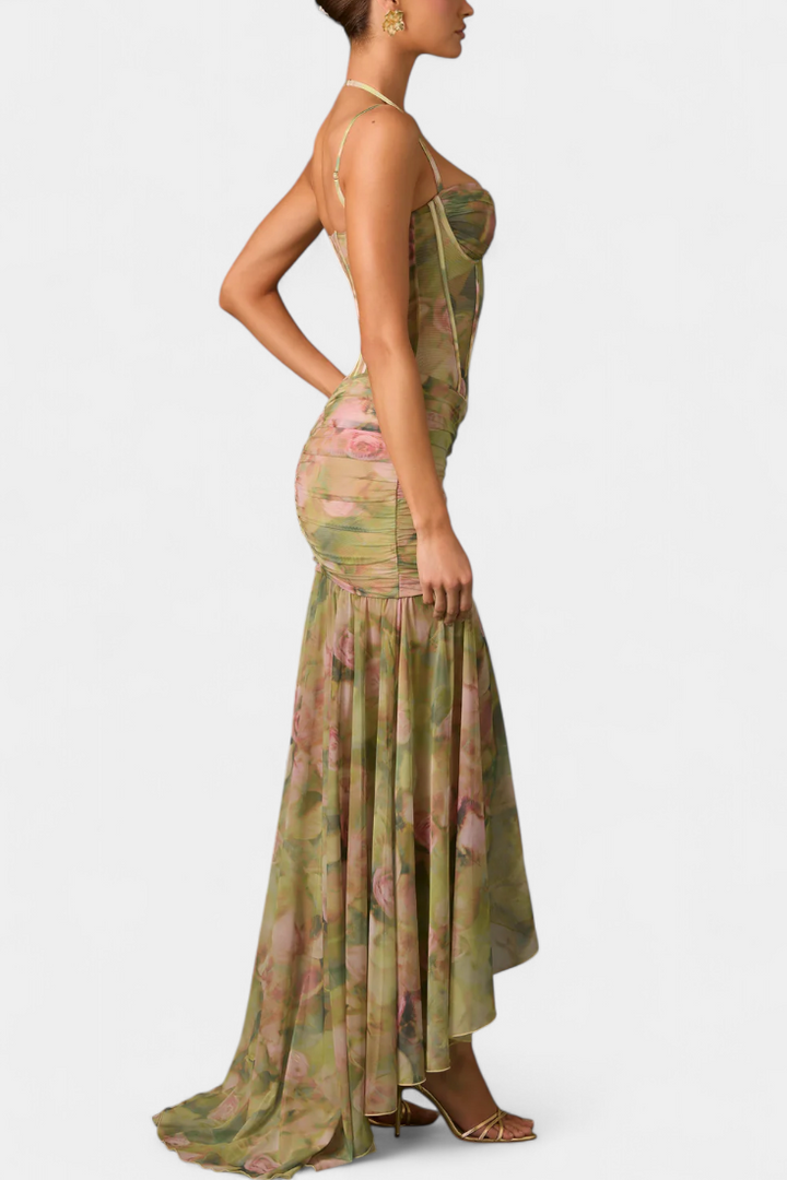 Vestido Assimétrico Isamar Ziedu com Cauda