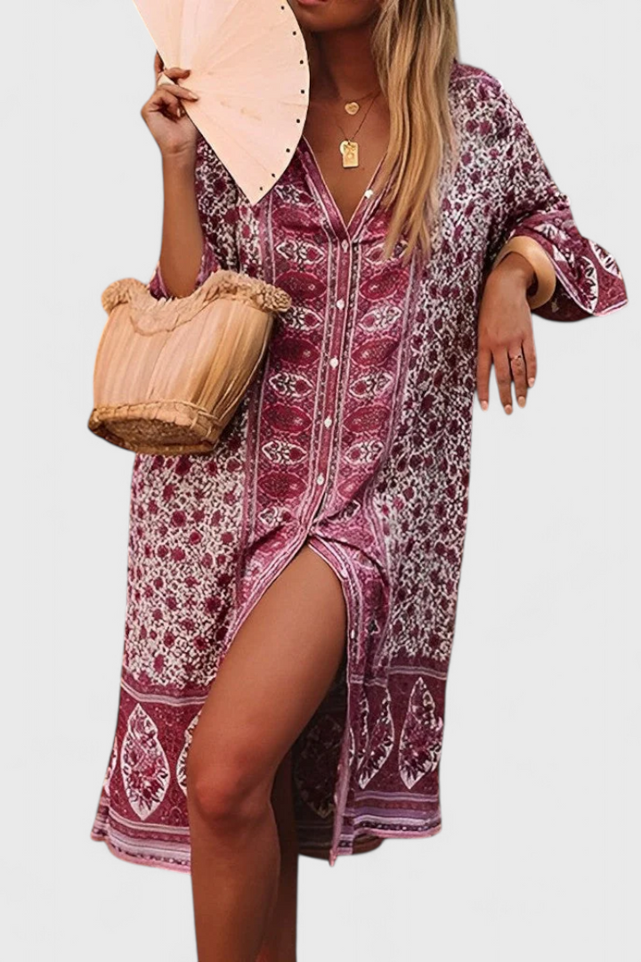 Vestido Boho Chinara Garais com Bordado Étnico e Silhueta Solta