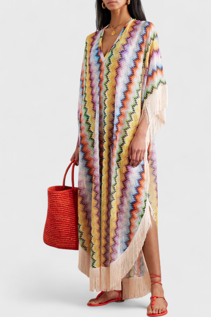 Kaftã Imelda em Malha com Estampas Decorativas e Corte Solto