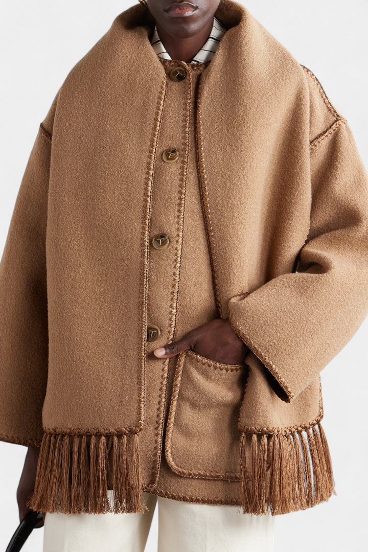 Pauline | Casaco de Lã com Xale Franjado Embutido