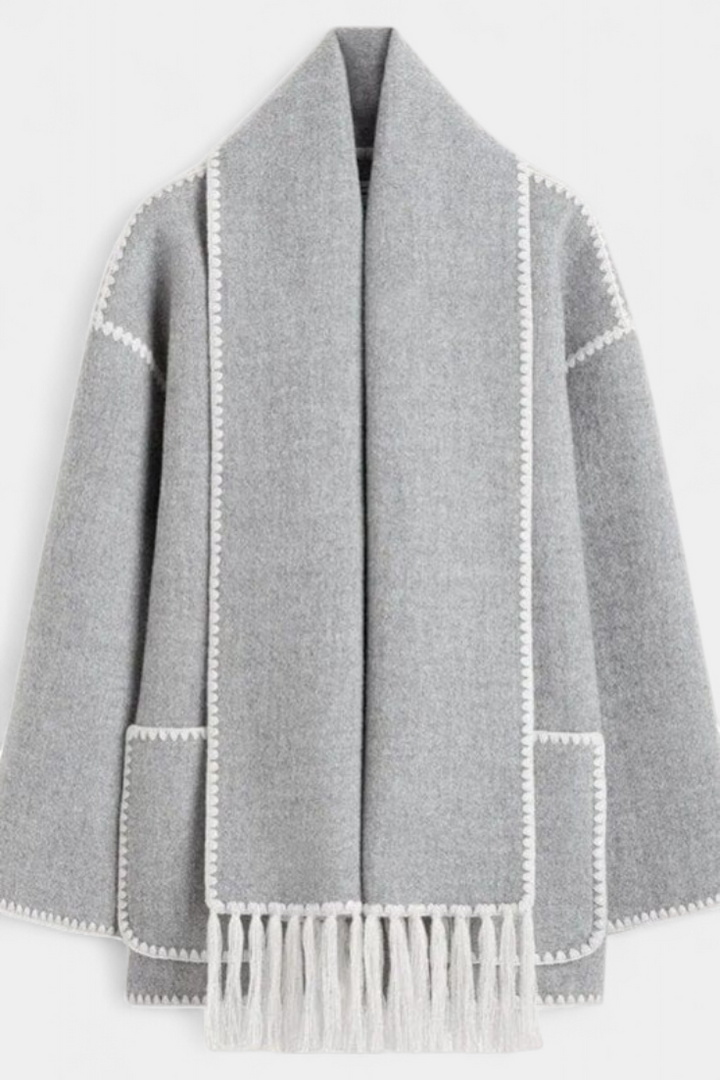 Pauline | Casaco de Lã com Xale Franjado Embutido