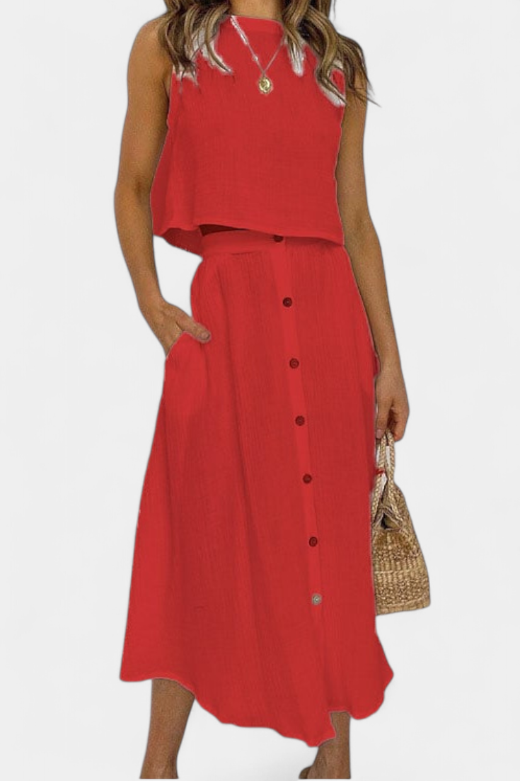 Conjunto de Algodão Naha com Botões Frontais e de Fecho