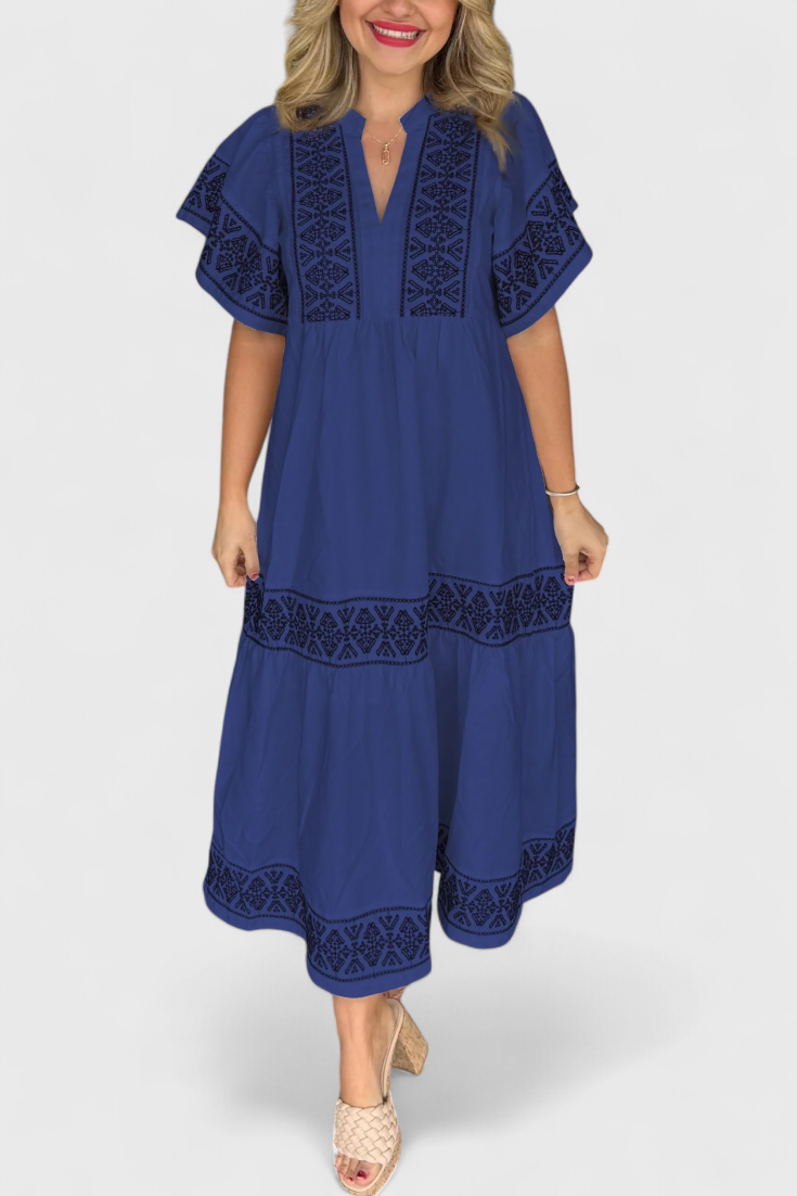 Allona Maxi Boho Suknelė su V formos iškirpte ir laisvu kirpimu