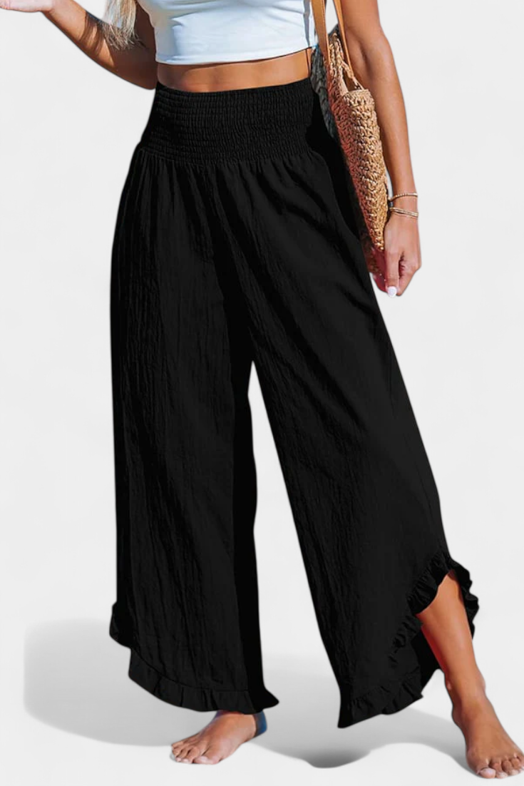 Justina Palazzo kelnės su volanais ir aukšta juosmens linija