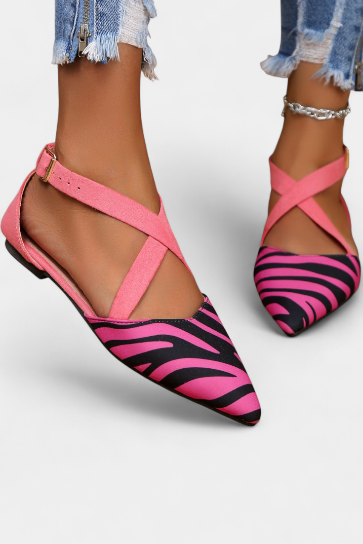Balerinas Fenna com Padrão de Zebra e Tiras Cruzadas