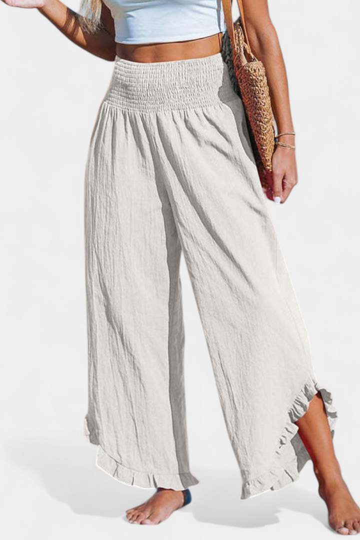 Justina Palazzo kelnės su volanais ir aukšta juosmens linija