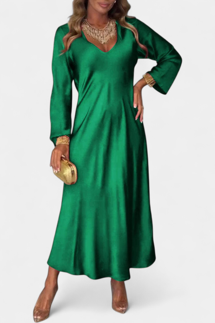 Riva Plazdančioji Suknelė su V formos Dekolte ir Ilgomis Rankovėmis