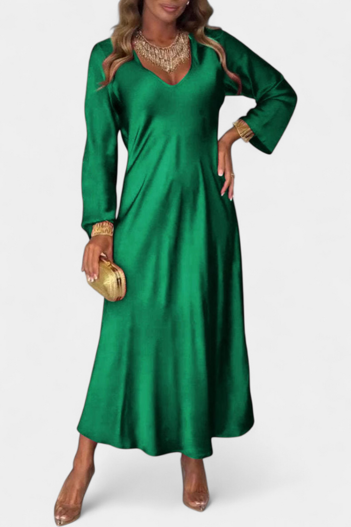 Riva Plazdančioji Suknelė su V formos Dekolte ir Ilgomis Rankovėmis