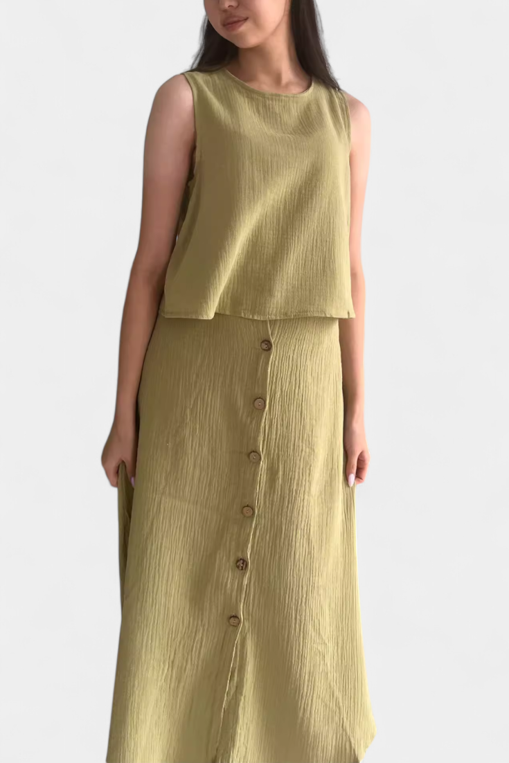 Conjunto de Algodão Naha com Botões Frontais e de Fecho