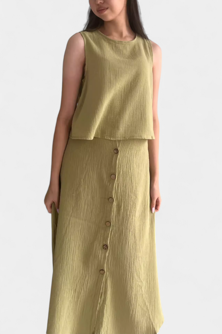 Conjunto de Algodão Naha com Botões Frontais e de Fecho