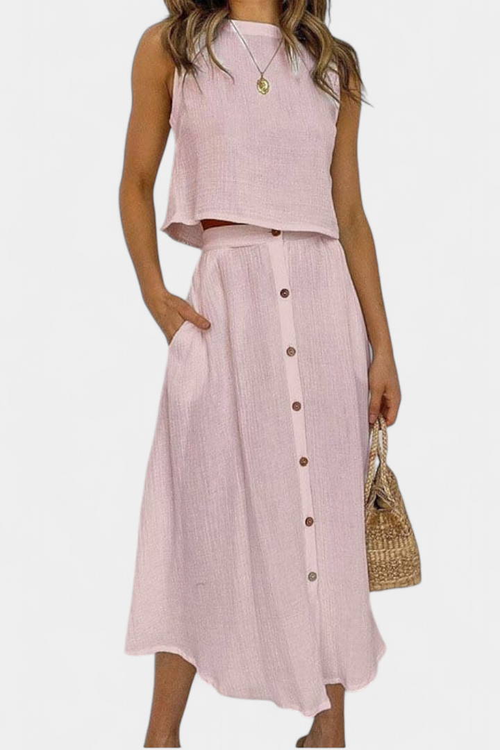 Conjunto de Algodão Naha com Botões Frontais e de Fecho