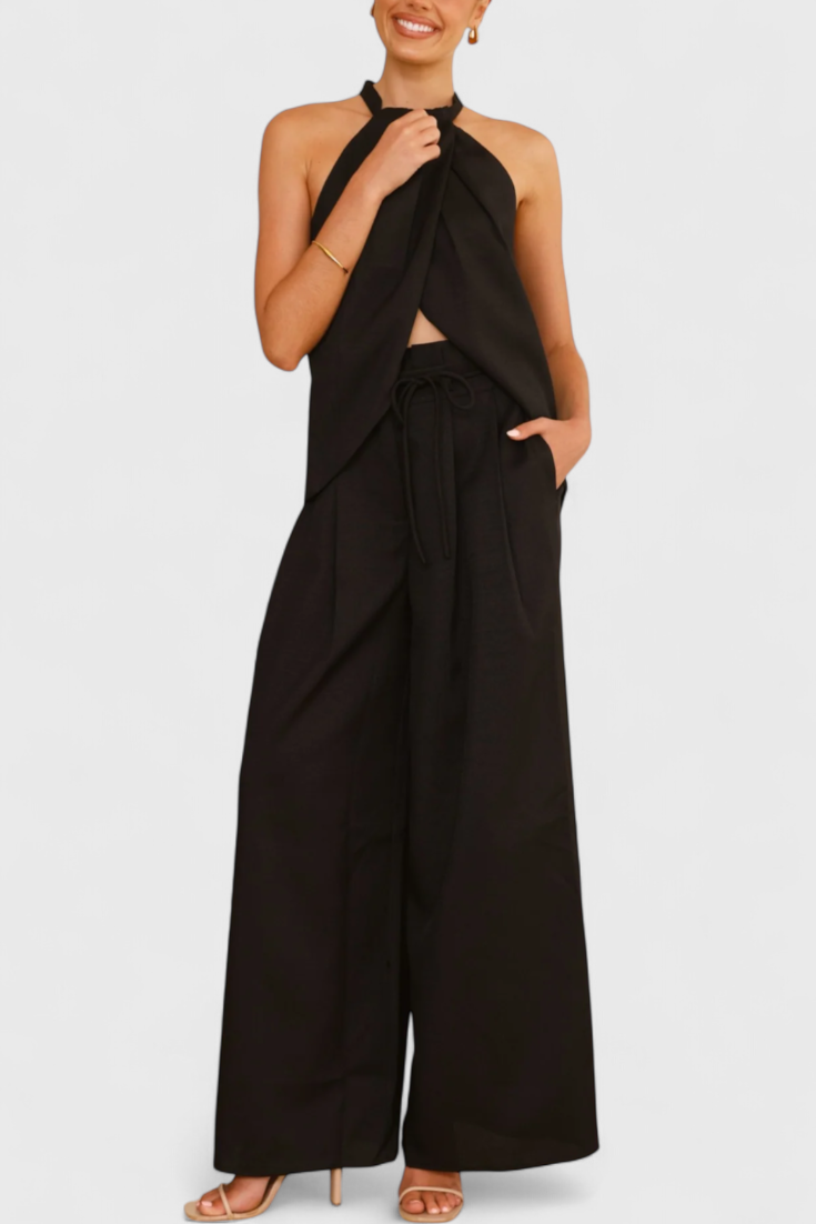 Conjunto de Linho Bernadina com Abertura Frontal e Calças Largas