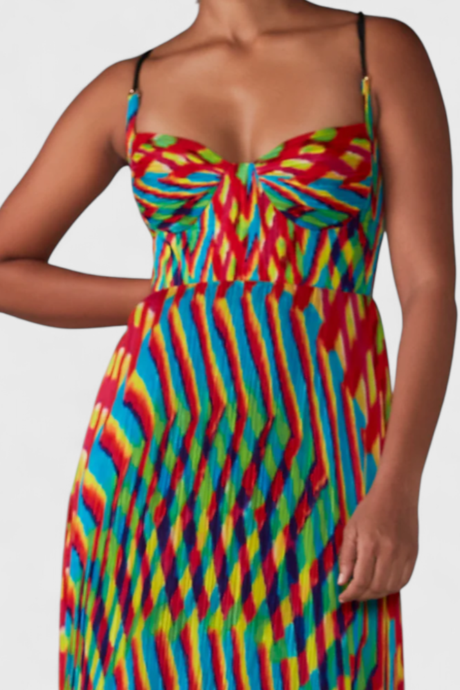 Vestido Janis Maxi com Padrão Artístico e Decote Halter em Forma de Coração