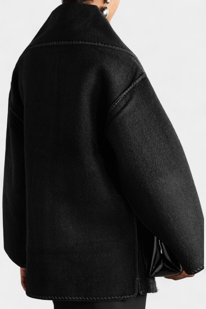 Pauline | Casaco de Lã com Xale Franjado Embutido