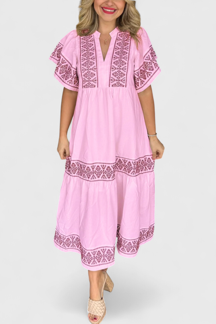 Allona Maxi Boho Suknelė su V formos iškirpte ir laisvu kirpimu