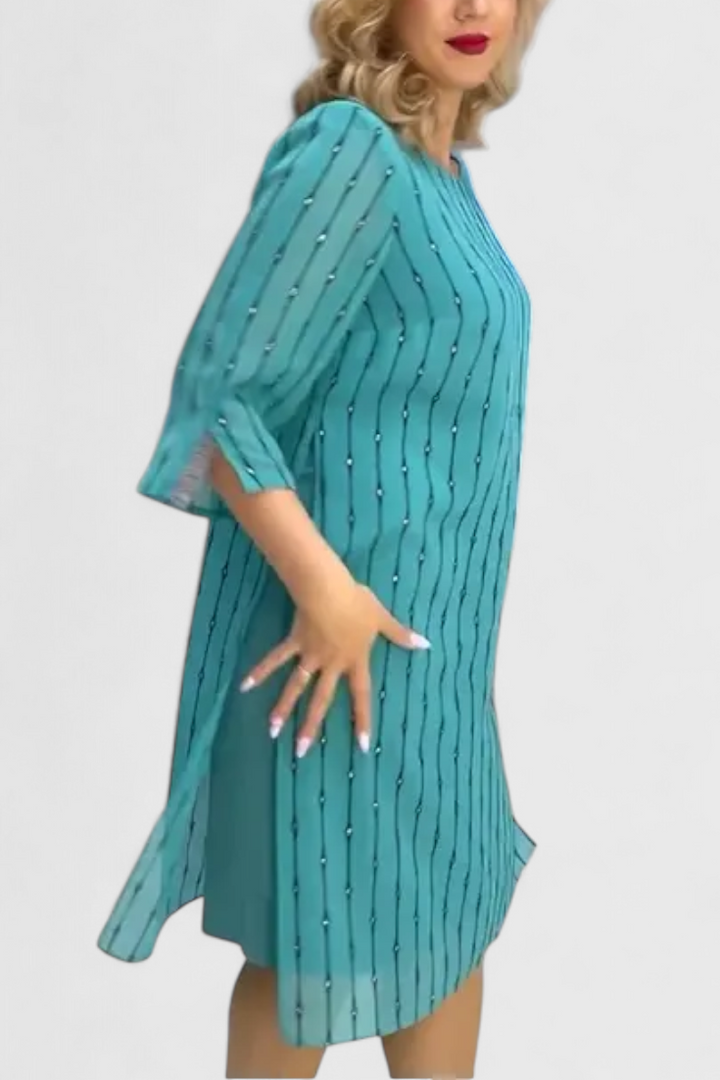 Polly Elegantiška Šifono Suknelė su Klasikiniu Kirpimu ir Srauniu Kritimu