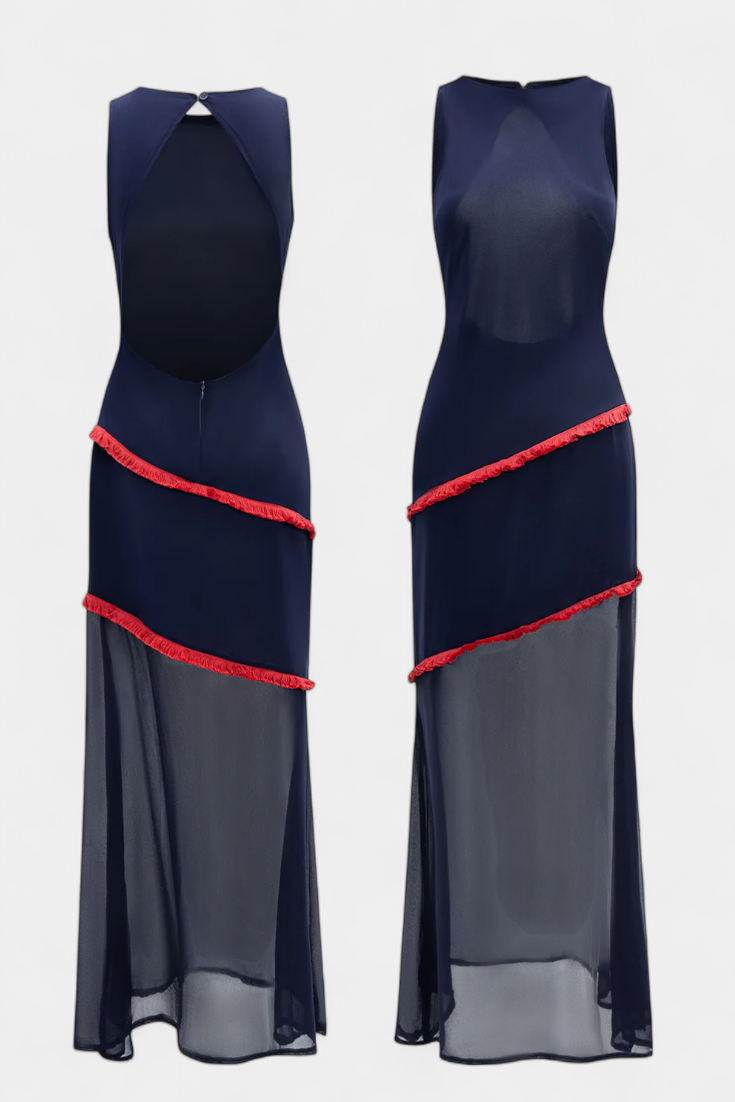 Orfila Midi Bodycon Suknelė su Šifonu ir Kontrastingais Akcentais