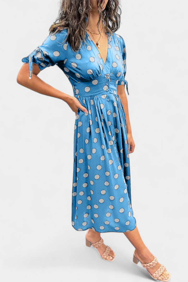 Lizzie Midi Suknelė Su Taškeliais ir Giliais V Formos Iškirptėmis