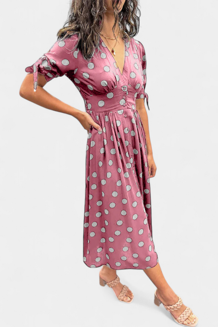 Lizzie Midi Suknelė Su Taškeliais ir Giliais V Formos Iškirptėmis