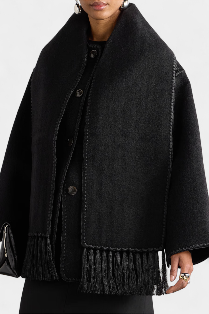 Pauline | Casaco de Lã com Xale Franjado Embutido