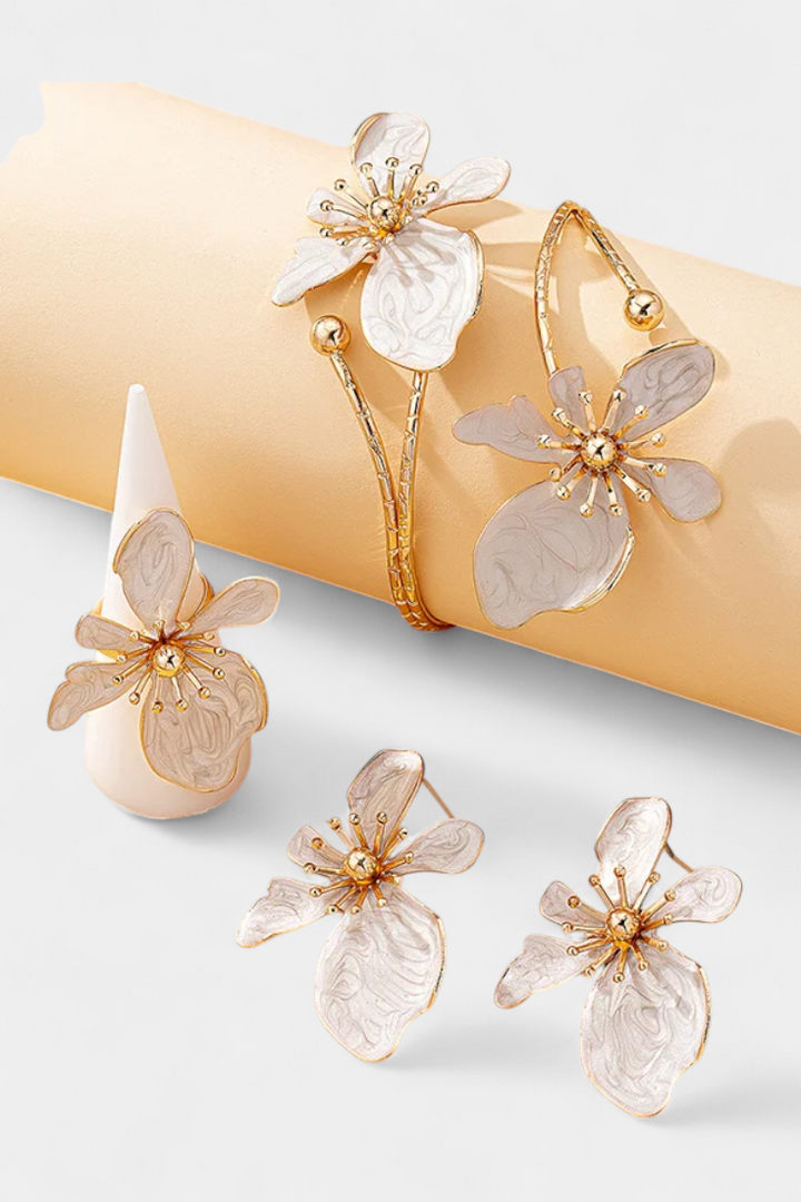 Gėlių Aksesuarų Komplektas: Apyrankė + Auskarai + Žiedai