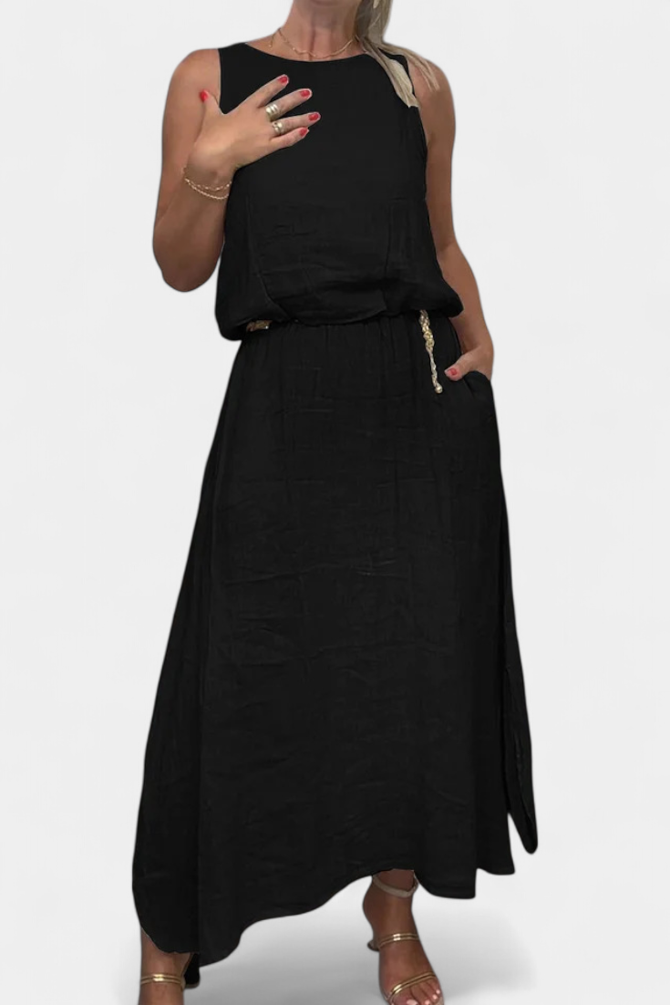 Conjunto Meliora de Linho e Algodão com Colete Sem Mangas e Saia Longa