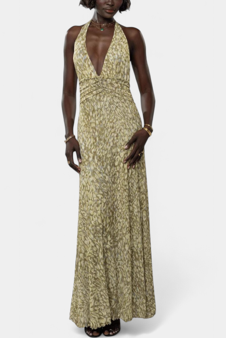 Vestido Maxi Melodija com Poás e Decote Halter