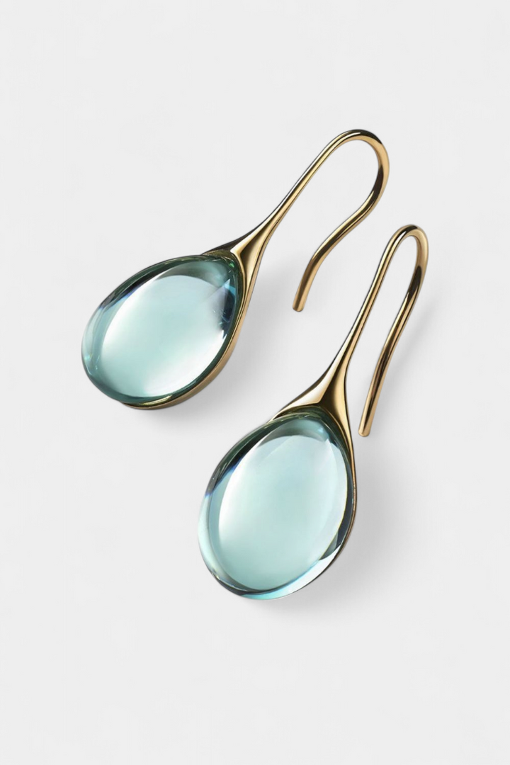 Kristalinių lašų auskarų komplektas auksu ir sidabru