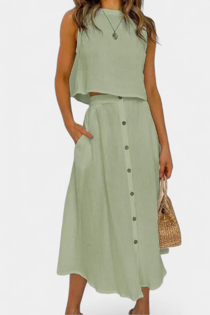 Conjunto de Algodão Naha com Botões Frontais e de Fecho