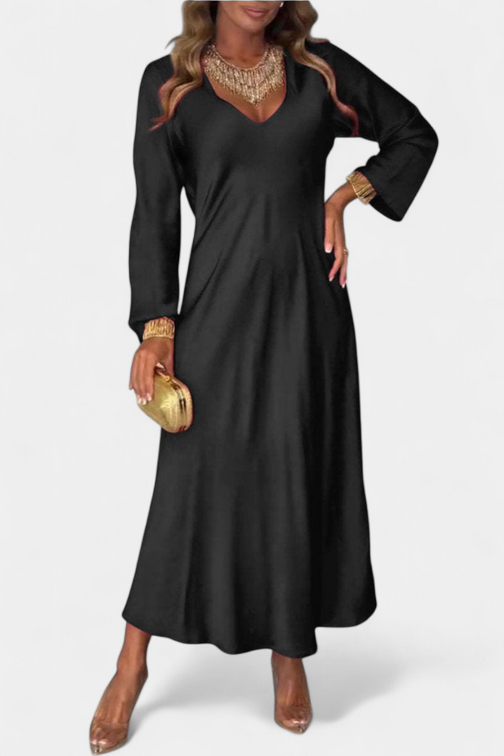 Riva Plazdančioji Suknelė su V formos Dekolte ir Ilgomis Rankovėmis