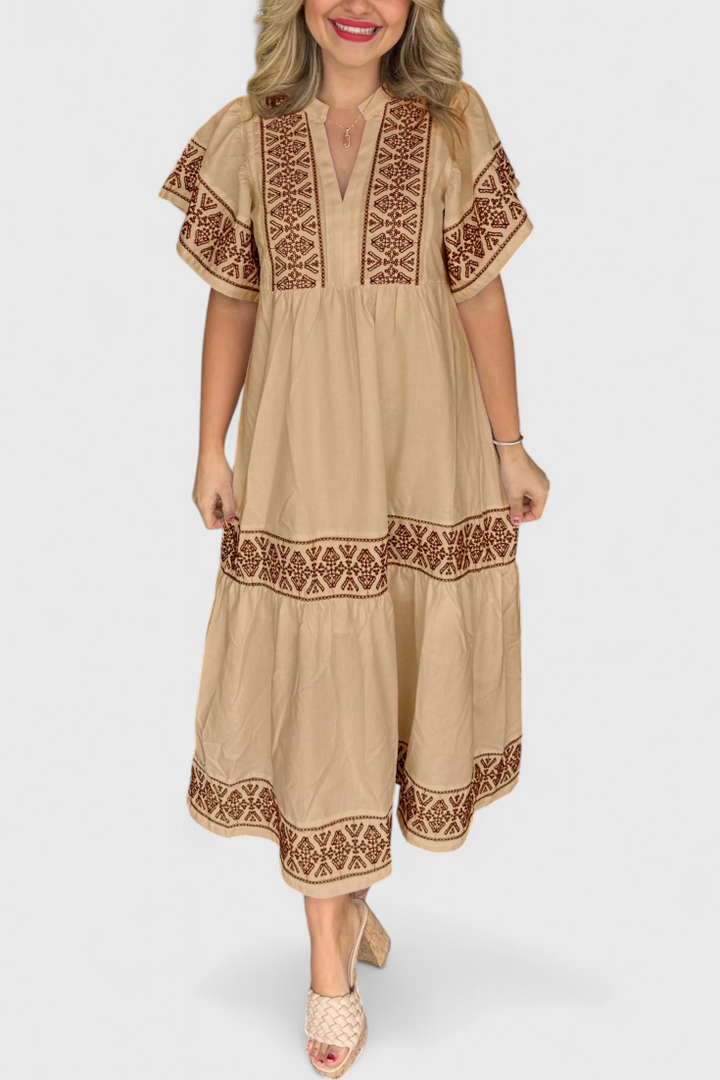 Allona Maxi Boho Suknelė su V formos iškirpte ir laisvu kirpimu