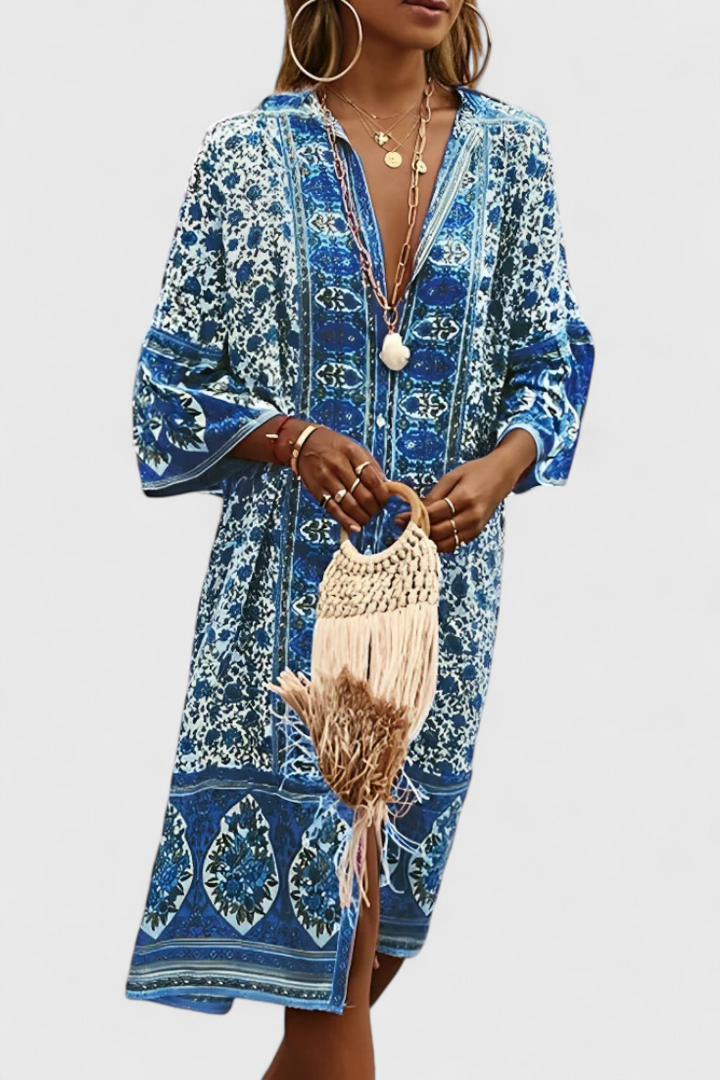 Vestido Boho Chinara Garais com Bordado Étnico e Silhueta Solta