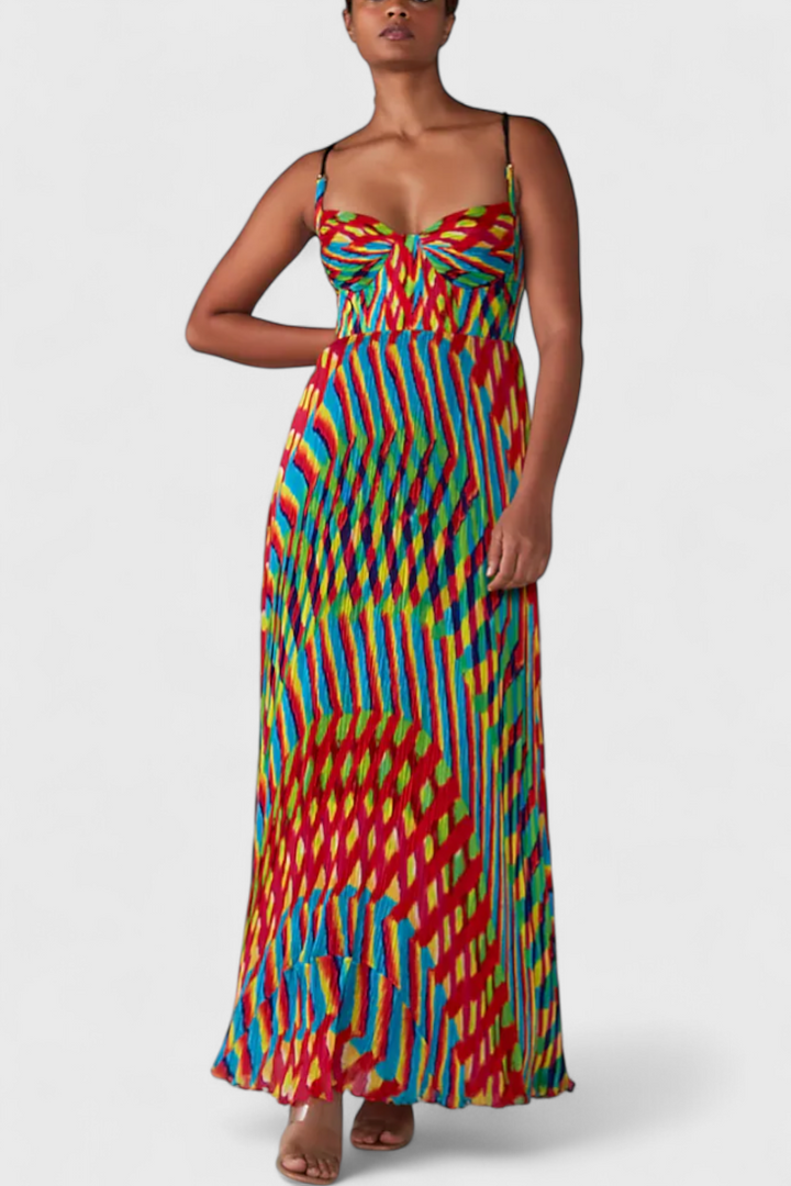 Vestido Janis Maxi com Padrão Artístico e Decote Halter em Forma de Coração