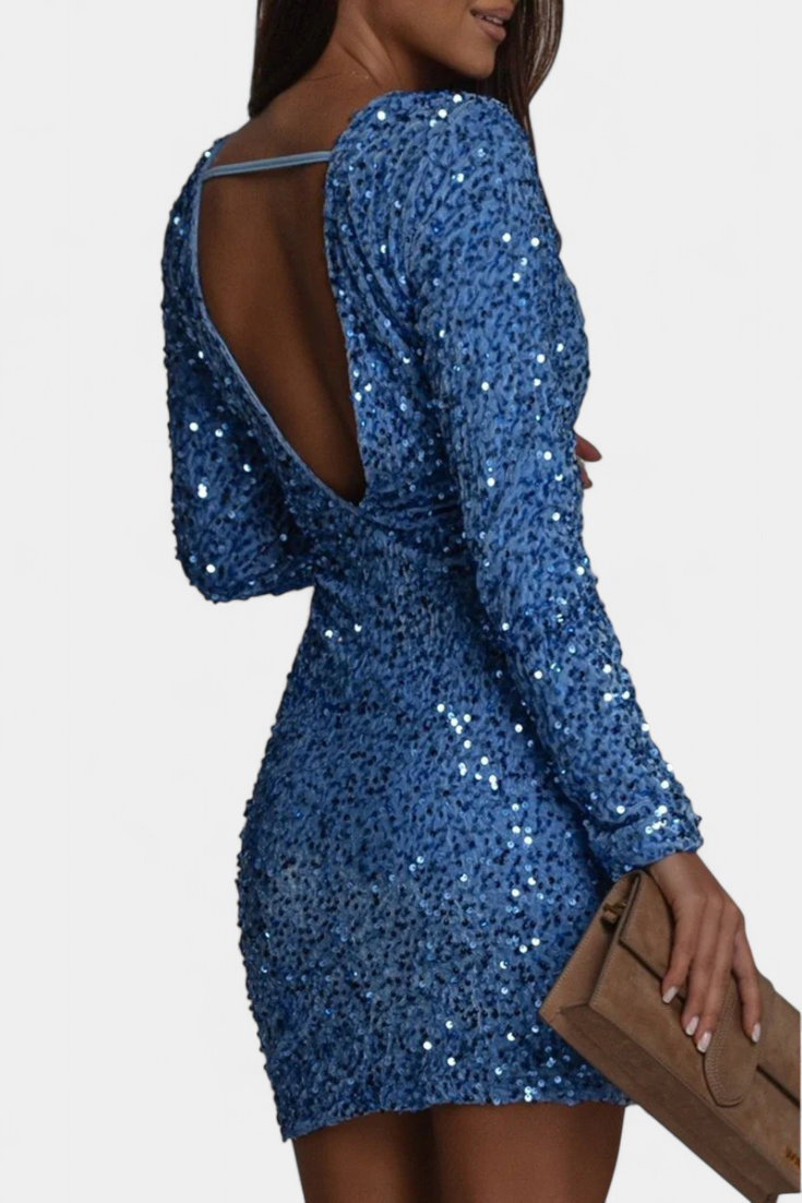 Adèle Garais Vakaro Suknelė su Atvira Nugara ir Žiemos Blizgesiu