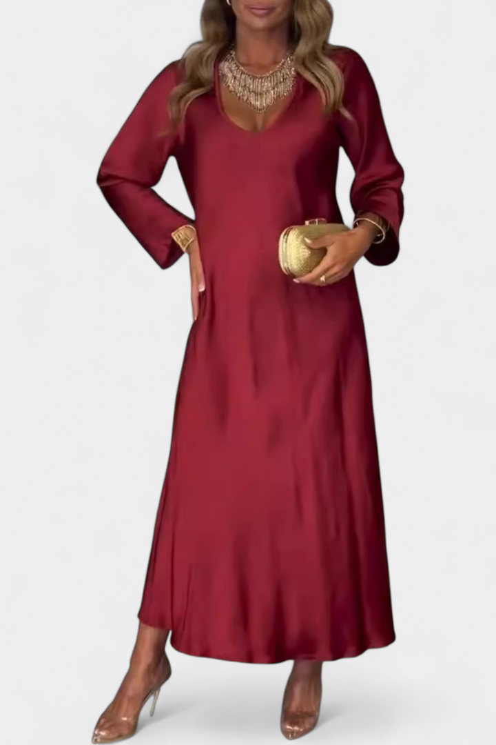 Riva Plazdančioji Suknelė su V formos Dekolte ir Ilgomis Rankovėmis