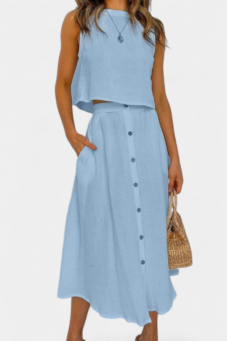 Conjunto de Algodão Naha com Botões Frontais e de Fecho