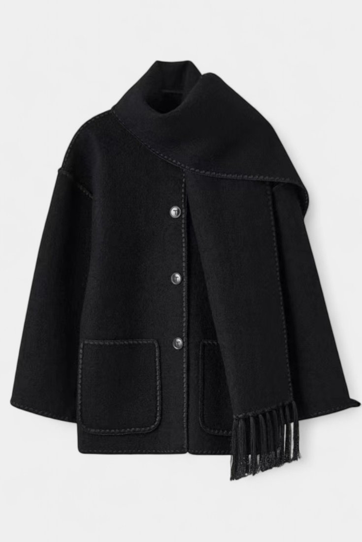 Pauline | Casaco de Lã com Xale Franjado Embutido