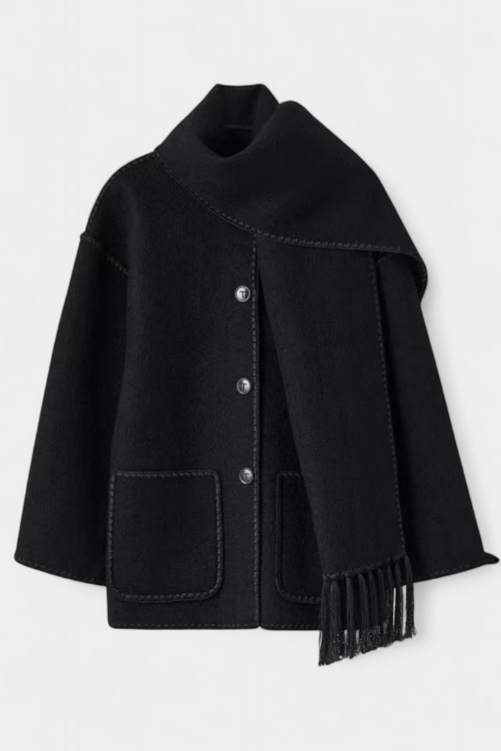 Pauline | Casaco de Lã com Xale Franjado Embutido