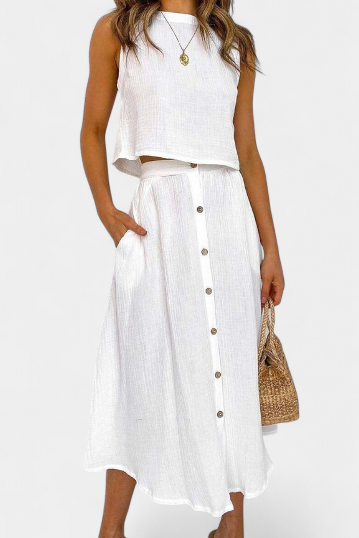 Conjunto de Algodão Naha com Botões Frontais e de Fecho