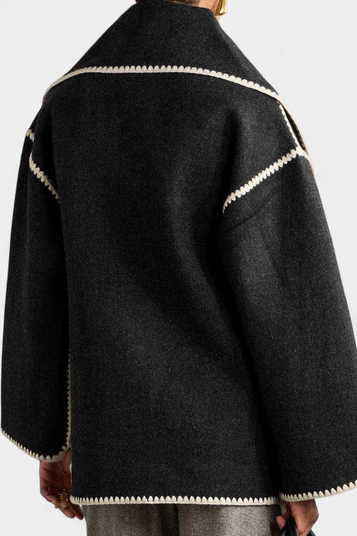 Pauline | Casaco de Lã com Xale Franjado Embutido