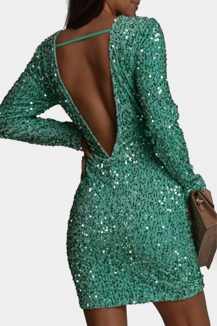 Adèle Garais Vakaro Suknelė su Atvira Nugara ir Žiemos Blizgesiu