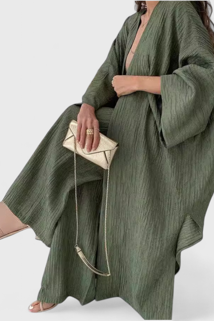 Conjunto relaxante de duas peças Kaspijas com kimono longo