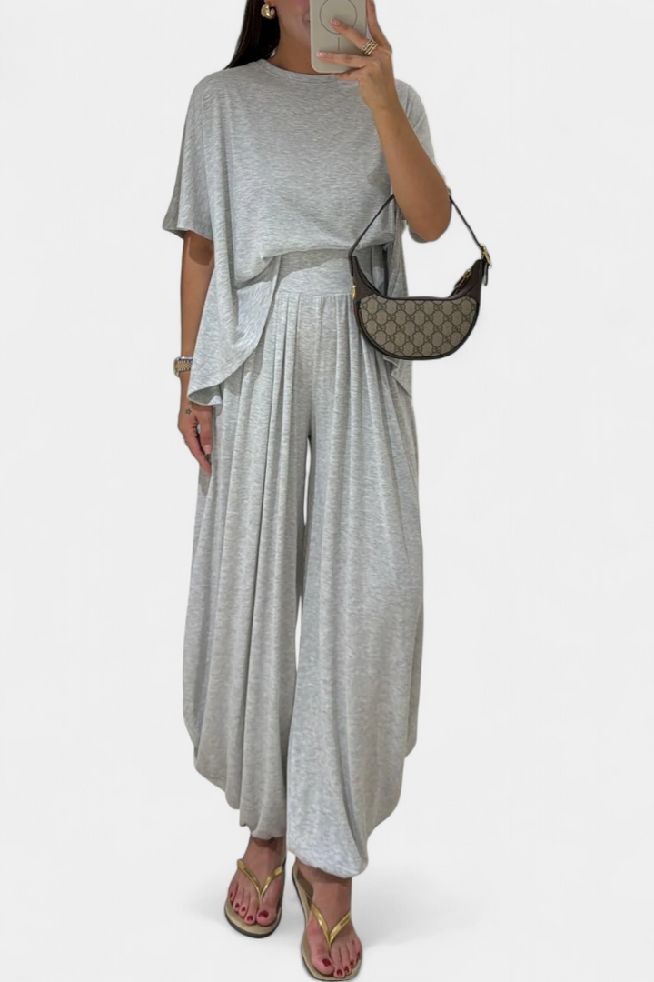 Trista Atostogų Komplektas su Minkštu Topu ir Plačiomis Kelnėmis