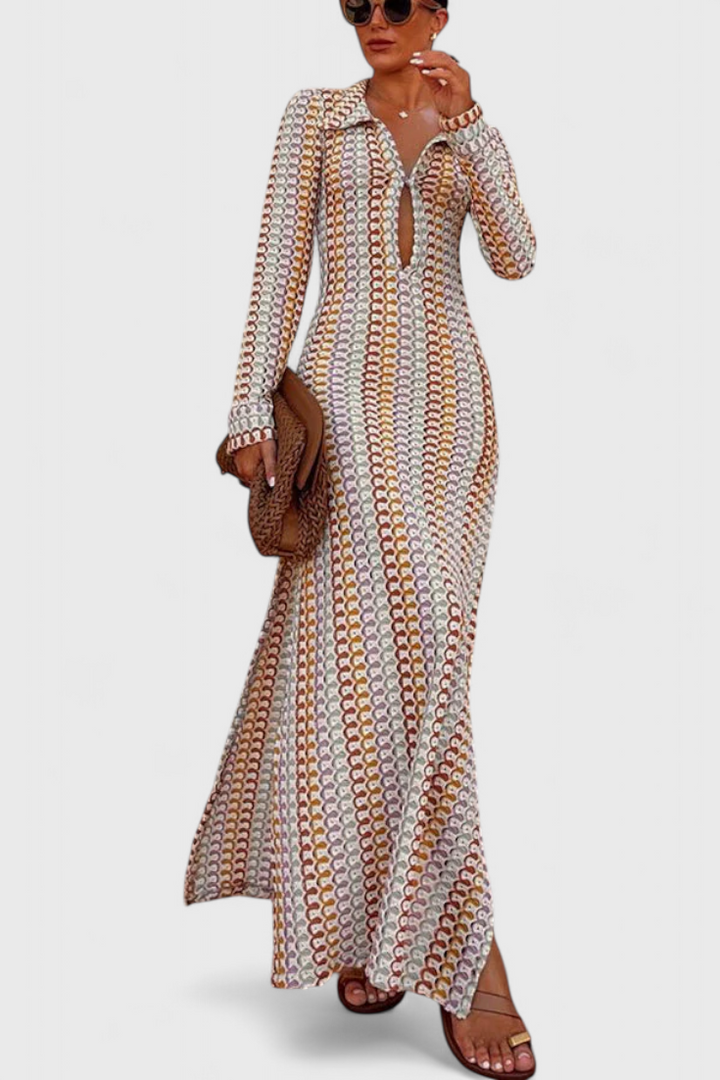 Vestido Crisanta em Cores Variadas e Com Mangas Longas