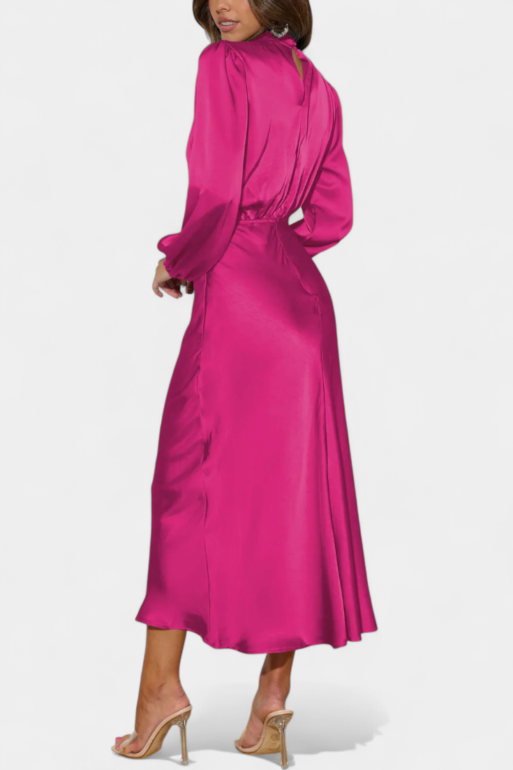 Cecila Maxi Suknelė su Aukštu Apykakle ir Gėlių Detalėmis