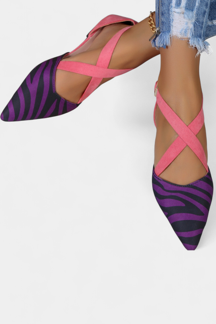 Balerinas Fenna com Padrão de Zebra e Tiras Cruzadas