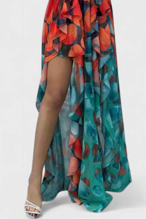 Andy Maxi Suknelė Be Rankovių Su Volanų Sluoksniais Ir Laipsnišku Iškirpimu